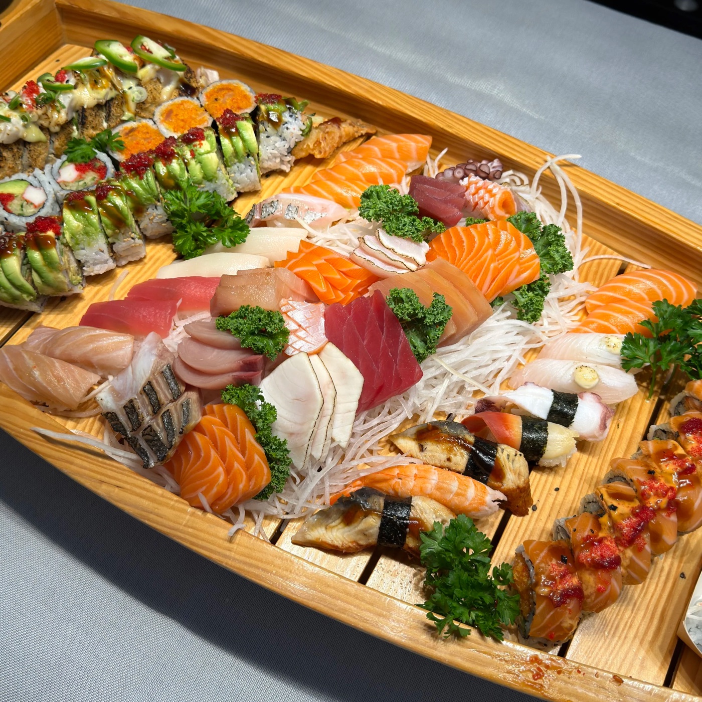 Sushi and sashimi party tray